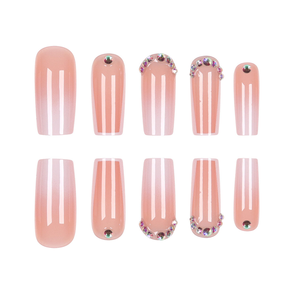 Glamorous Petal Elegance Long Coffin Blush Pink Nails with Sparkling Gems
