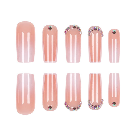 Glamorous Petal Elegance Long Coffin Blush Pink Nails with Sparkling Gems