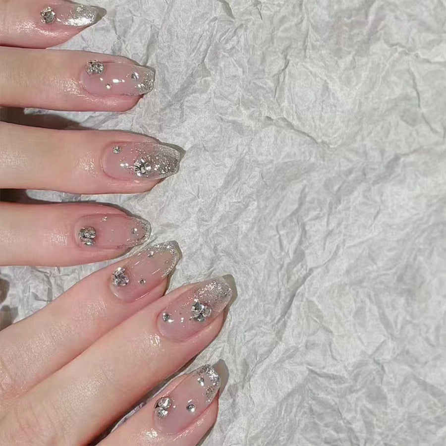 Elegant Crystal Dreams Medium Coffin Clear with Sparkling Gems Press-On Nail Set