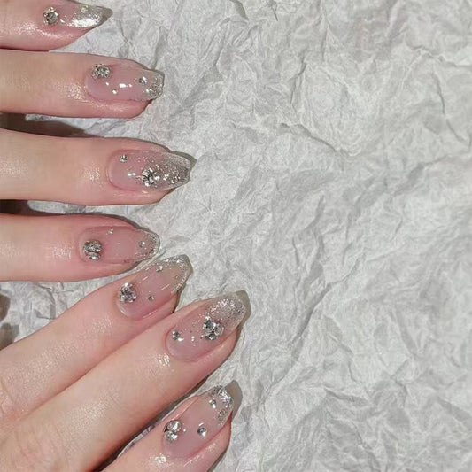 Elegant Crystal Dreams Medium Coffin Clear with Sparkling Gems Press-On Nail Set
