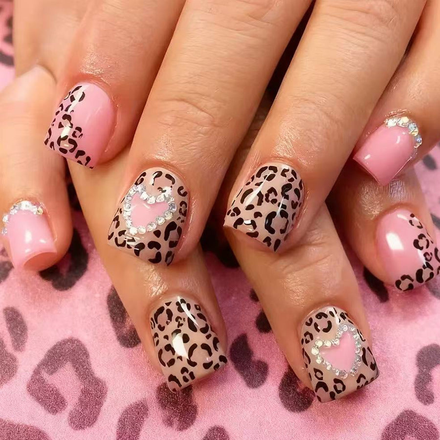 Wild Safari Short Square Pink Leopard Design Press On Nail Set