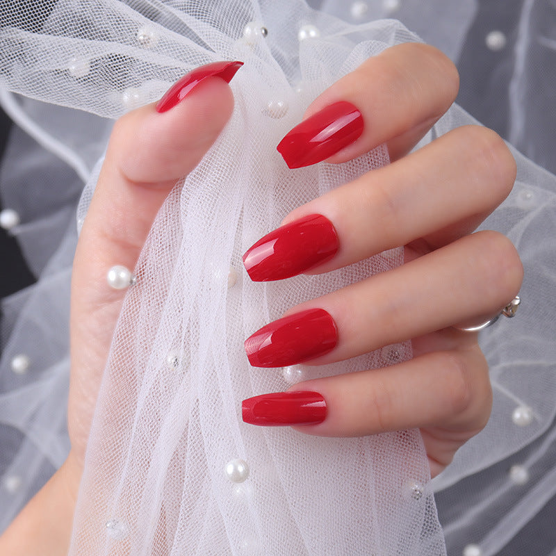 Chic Elegance Long Coffin Red Glossy Press On Nail Set with Trendy Shine Effects