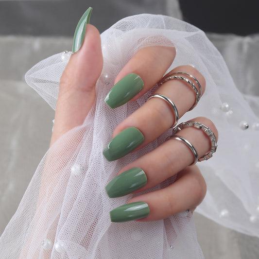 Bohemian Dream Long Coffin Green Press On Nail Set with Glossy Finish for Effortless Style