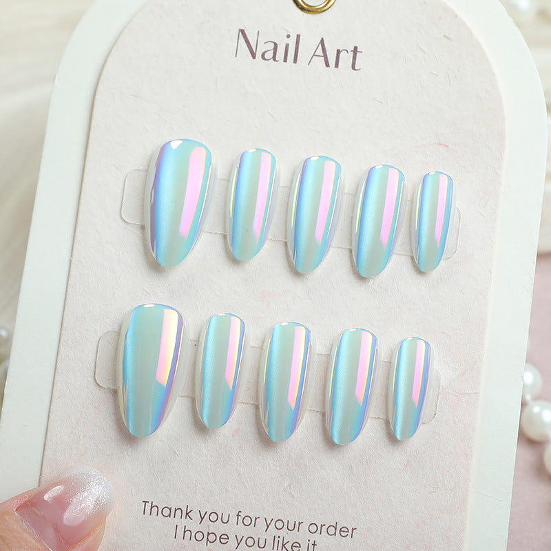 Magical Iridescent Long Stiletto Light Blue Color Shift Nail Set