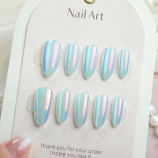 Magical Iridescent Long Stiletto Light Blue Color Shift Nail Set