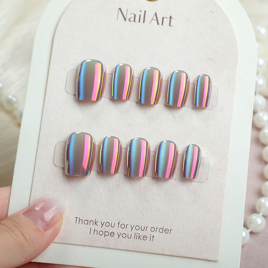 Iridescent Dream Short Square Glossy Press On Nail Set