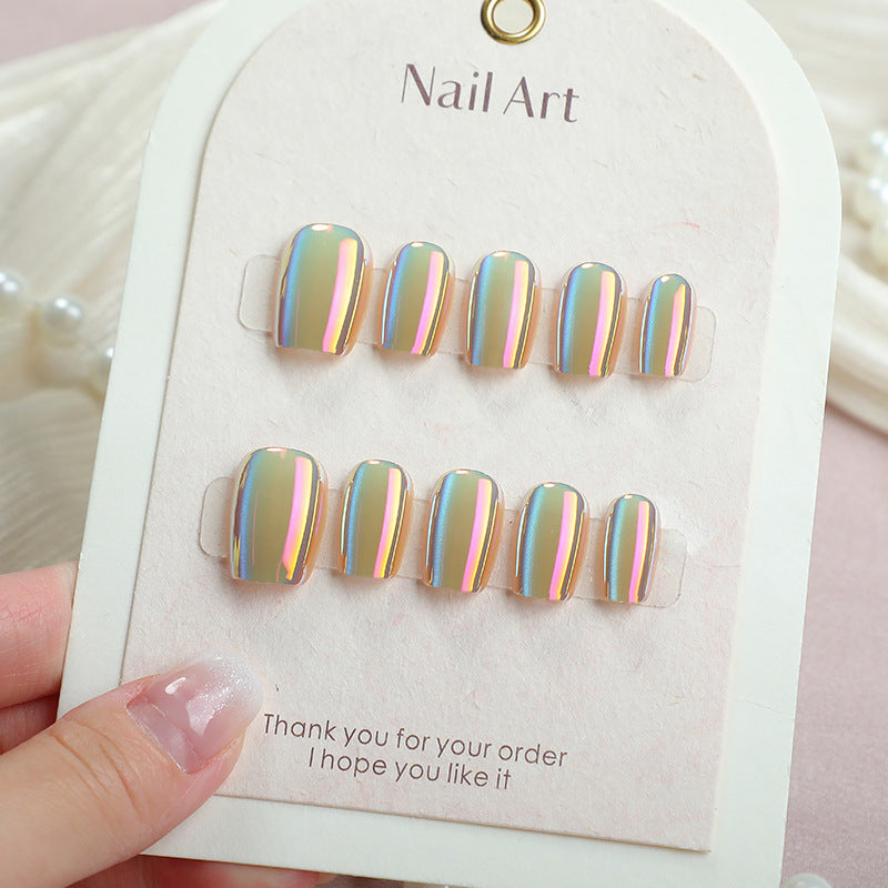 Luminous Rainbow Short Square Mirror Finish Press On Nail Set
