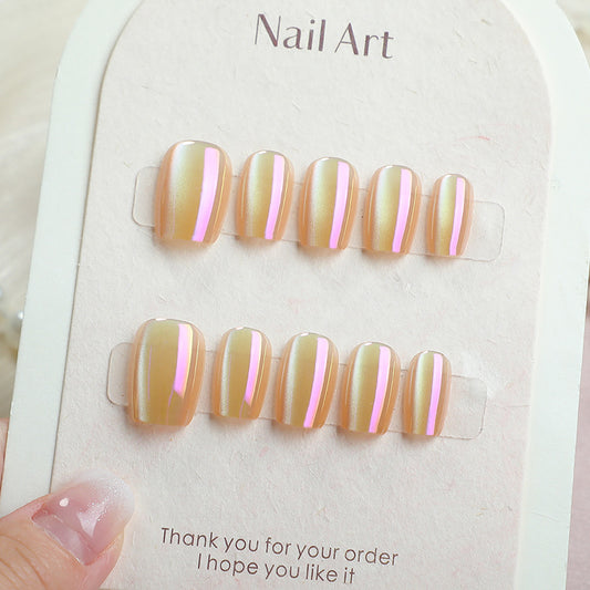 Dreamy Elegance Short Square Soft Champagne Finish Press On Nail Set