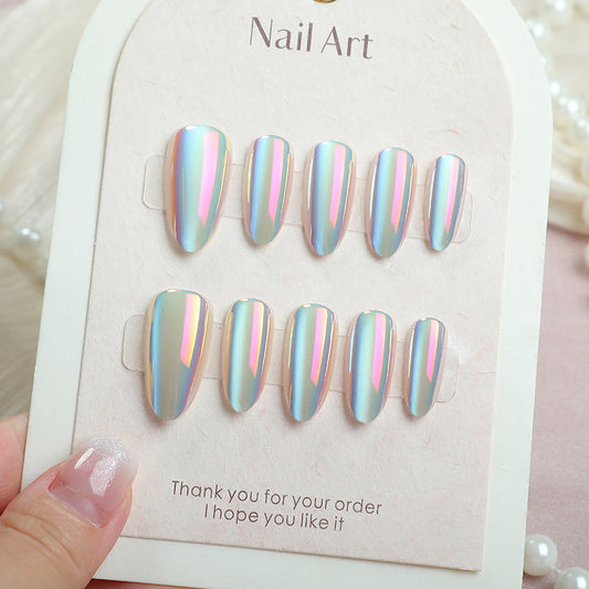 Iridescent Dreams Long Stiletto Blue and Pink Reflective Press On Nail Set