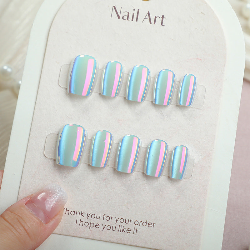 Iridescent Dream Short Square Blue Shimmer Nail Press Set