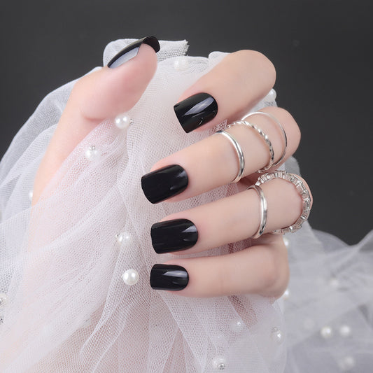 Gothic Elegance Extra Medium Square Black Press On Nail Set with High Gloss Finish