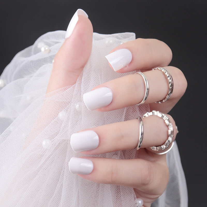 Whimsical Winter Wonderland Medium Square Glossy White Press On Nail Set with Elegant Shine