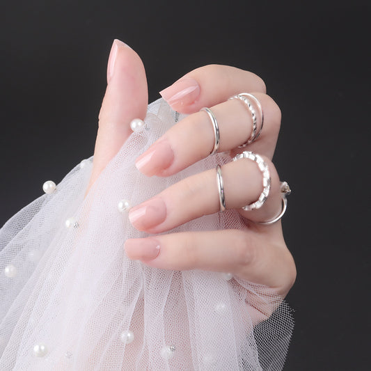 Elegant Blossom Medium Square Beige Press On Nail Set with Glossy Finish and Elegant Shine