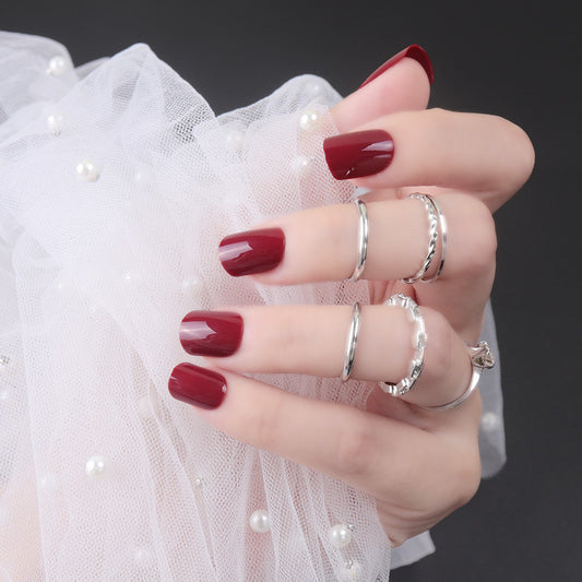 Elegant Romance Medium Square Burgundy Press On Nail Set with Glossy Finish