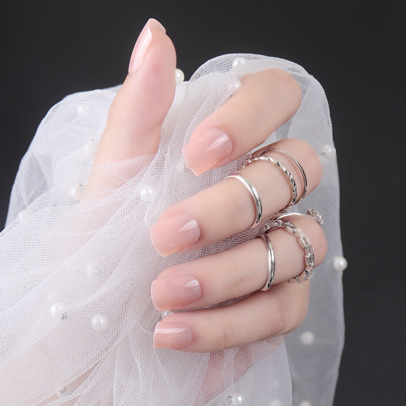 Elegant Dream Beige Square Press On Nail Set Medium Soft Pink Perfectly Polished Finish