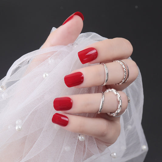 Glamorous Elegance Medium Square Red Press On Nail Set with High Gloss Finish