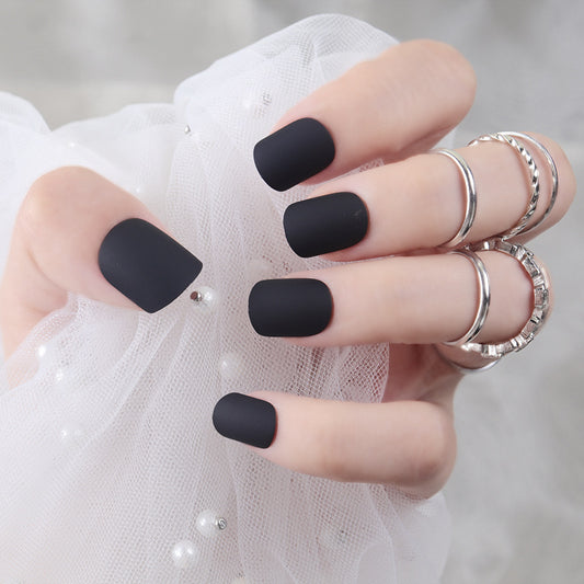 Mystical Night Medium Oval Matte Black Press On Nail Set with Elegant Glossy Finish