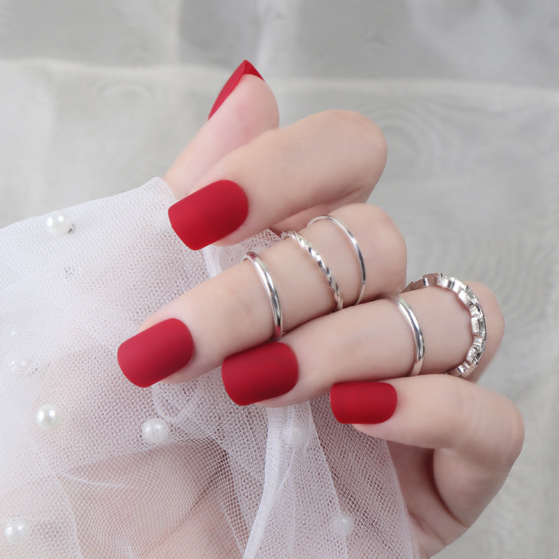 Elegant Red Charm Oval Press On Nail Set Medium Matte Finish with Perfectly Shaped Tips