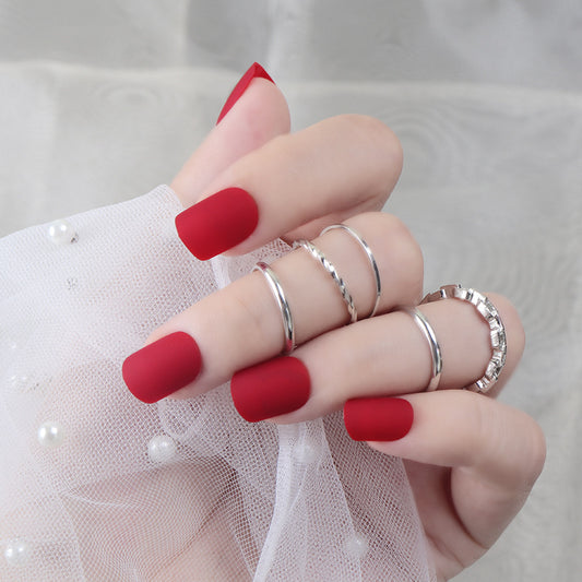 Elegant Red Charm Oval Press On Nail Set Medium Matte Finish with Perfectly Shaped Tips