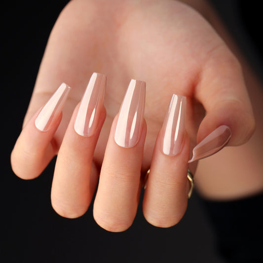 Elegant Fantasy Long Coffin Press On Nails in Soft Pink with Glossy Finish