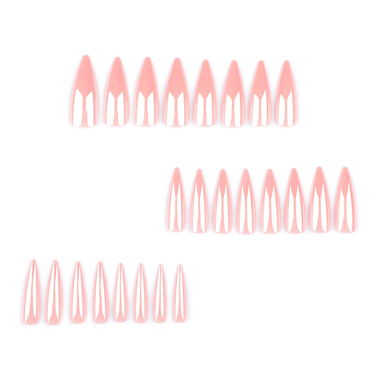 Garden of Elegance Long Stiletto Shape Soft Pink Glossy Press-On Nail Set with Unique Ombre Tip Design