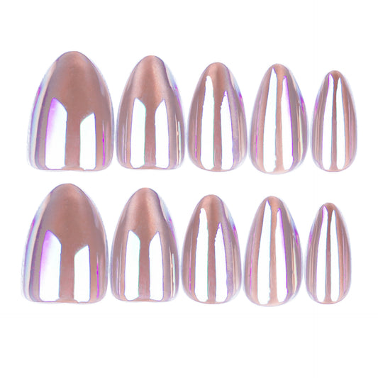 Set of iridescent false nails on a white background
