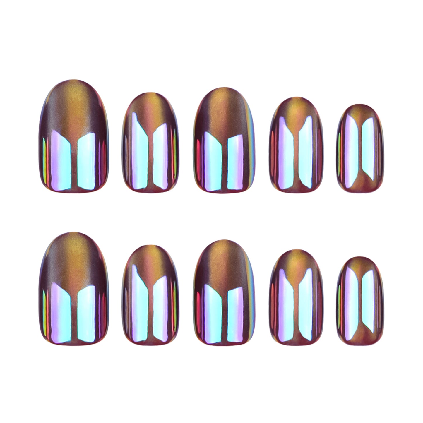 Glamorous Evening Vibes Short Round Shape Shimmering Bronze with Iridescent Highlights Nail Set
