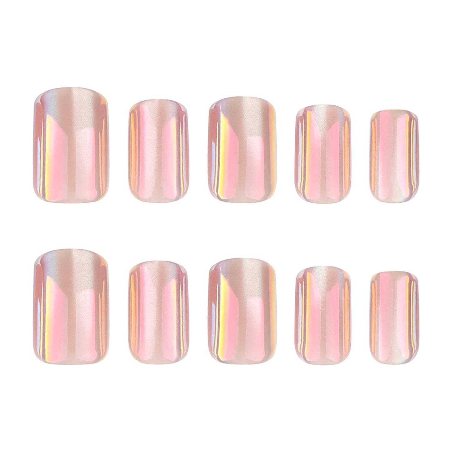 Dreamy Elegance Short Square Soft Pink Iridescent Press On Nail Set