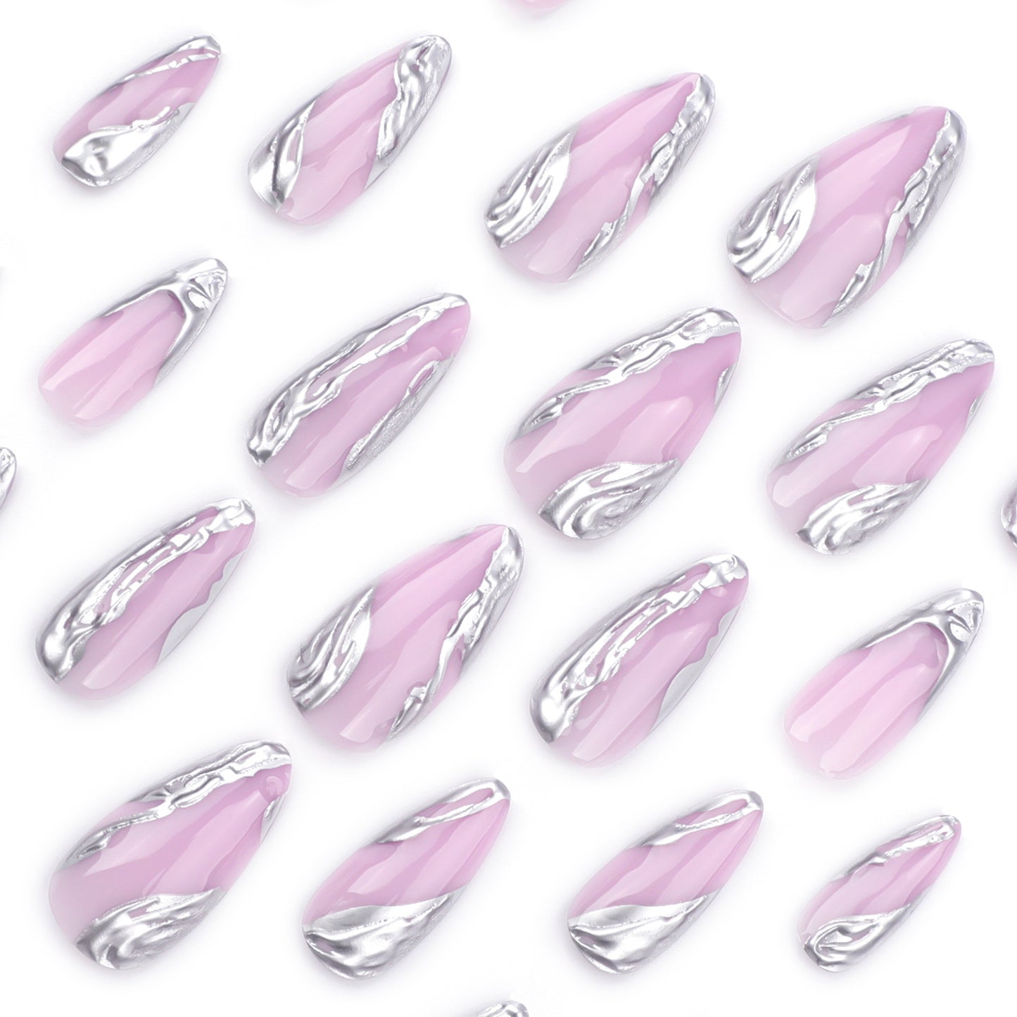 Celestial Dreamscape Short Almond Pink and Metallic Swirl Press-On Nail Set