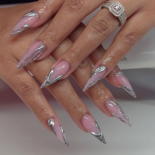 Glamorous Fantasy Long Stiletto Pink Metallic Ombre Press On Nail Set