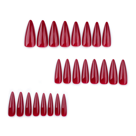 Glamorous Elegance Long Almond Shaped Glossy Red Press On Nail Set with Unique Fitting Design