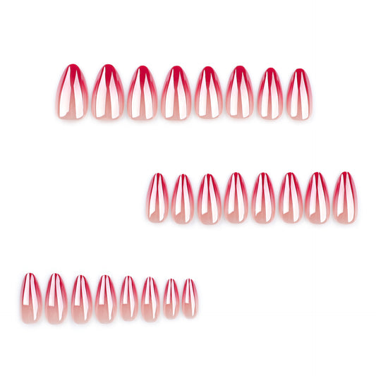 Glamorous Sunset Radiance Short Almond Gradient Red Press-On Nail Set with Eye-Catching Glossy Finish