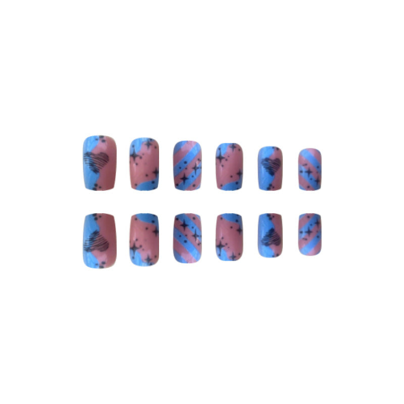 Butterfly Whisper Long Square Pink and Blue Press On Nail Set with Embedded Patterns
