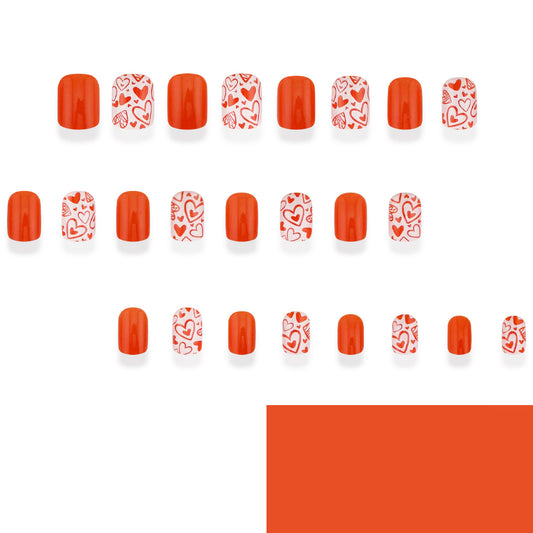 Romantic Radiance Short Square Red Press On Nail Set with Charming Heart Designs