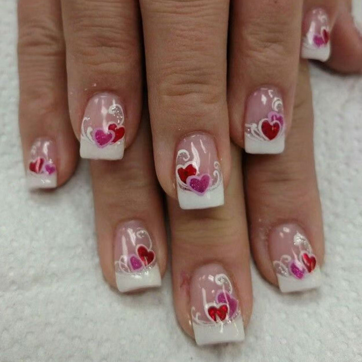 Romantic Heartfelt Short Square Press-On Nails in Soft Pink with Charming Heart Designs
