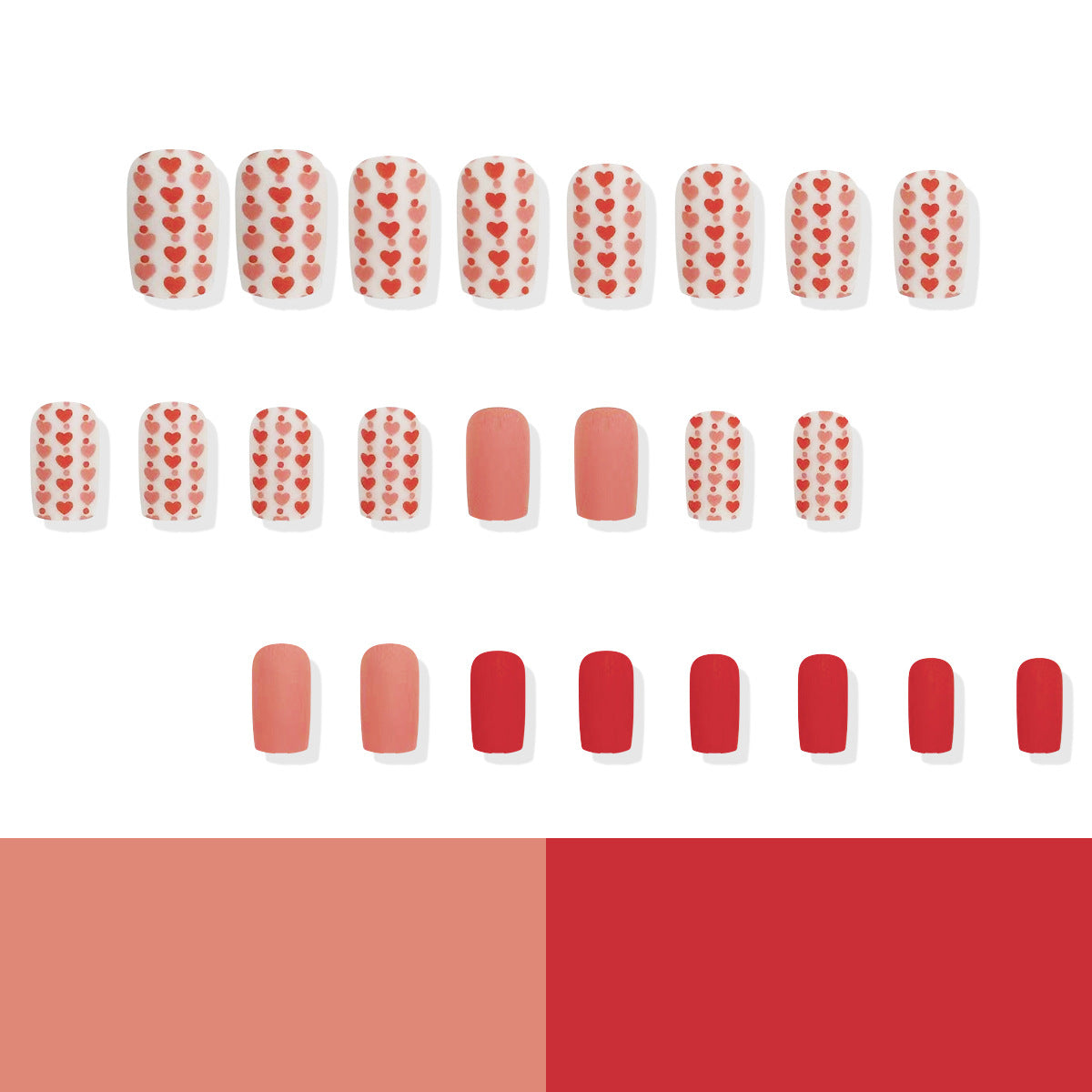 Romantic Hearts Press on Nail Set Short Square Red and Pink with Charming Heart Patterns