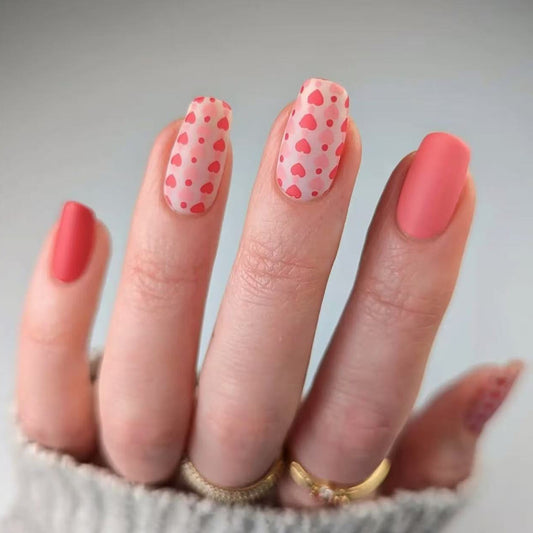 Sweetheart Dreams Medium Coffin Pink Nails with Heart Patterns for a Playful Touch