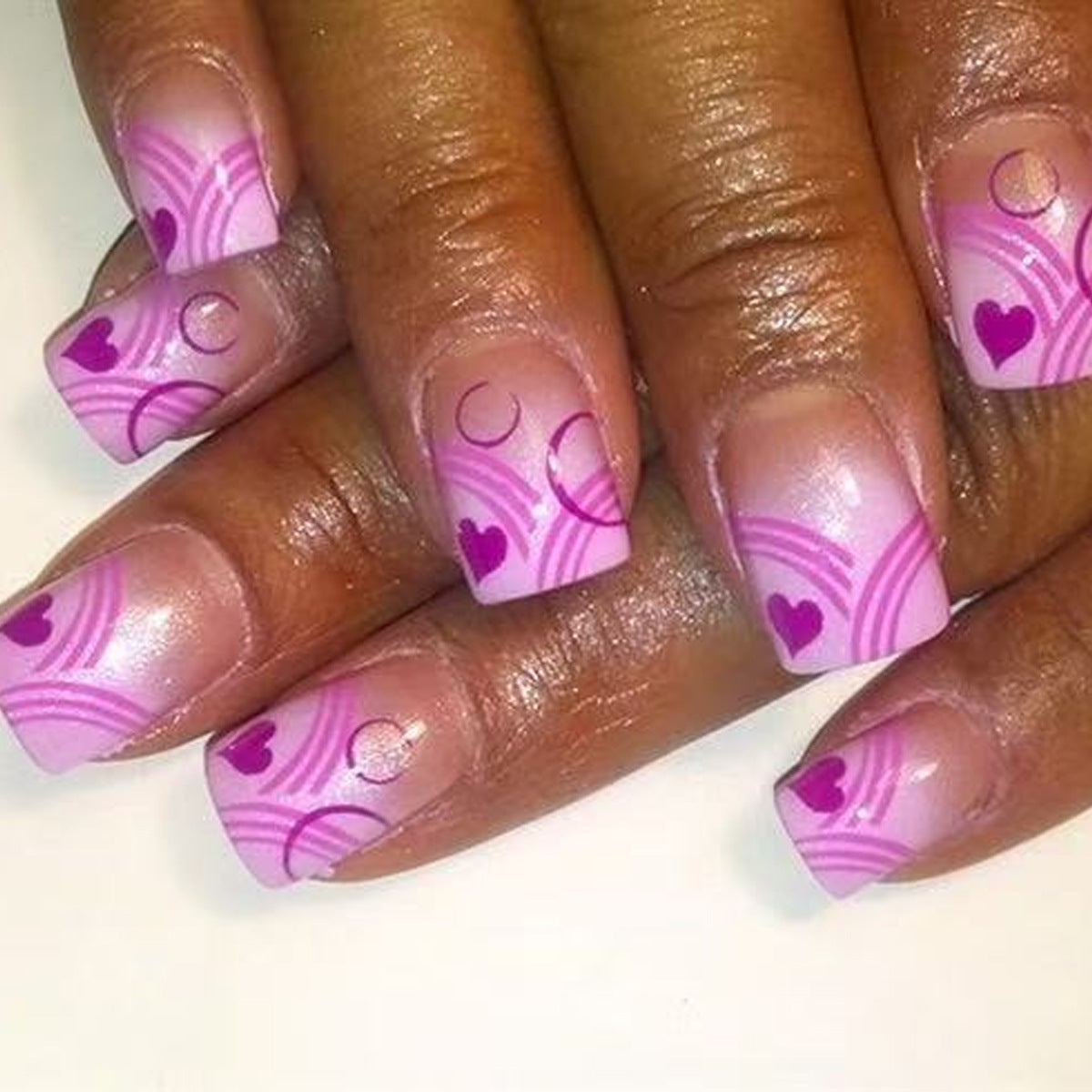 Romantic Bliss Short Square Pink Press-On Nail Set with Heart and Circle Design