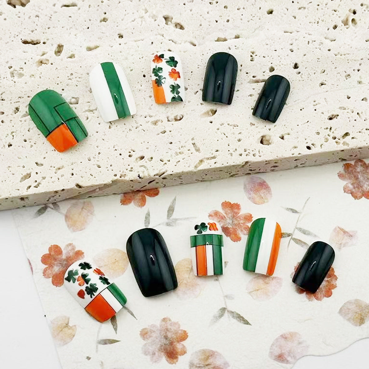 Festive Irish Spirit Colorful Short Square Press on Nail Set Featuring Artistic Celtic Patterns