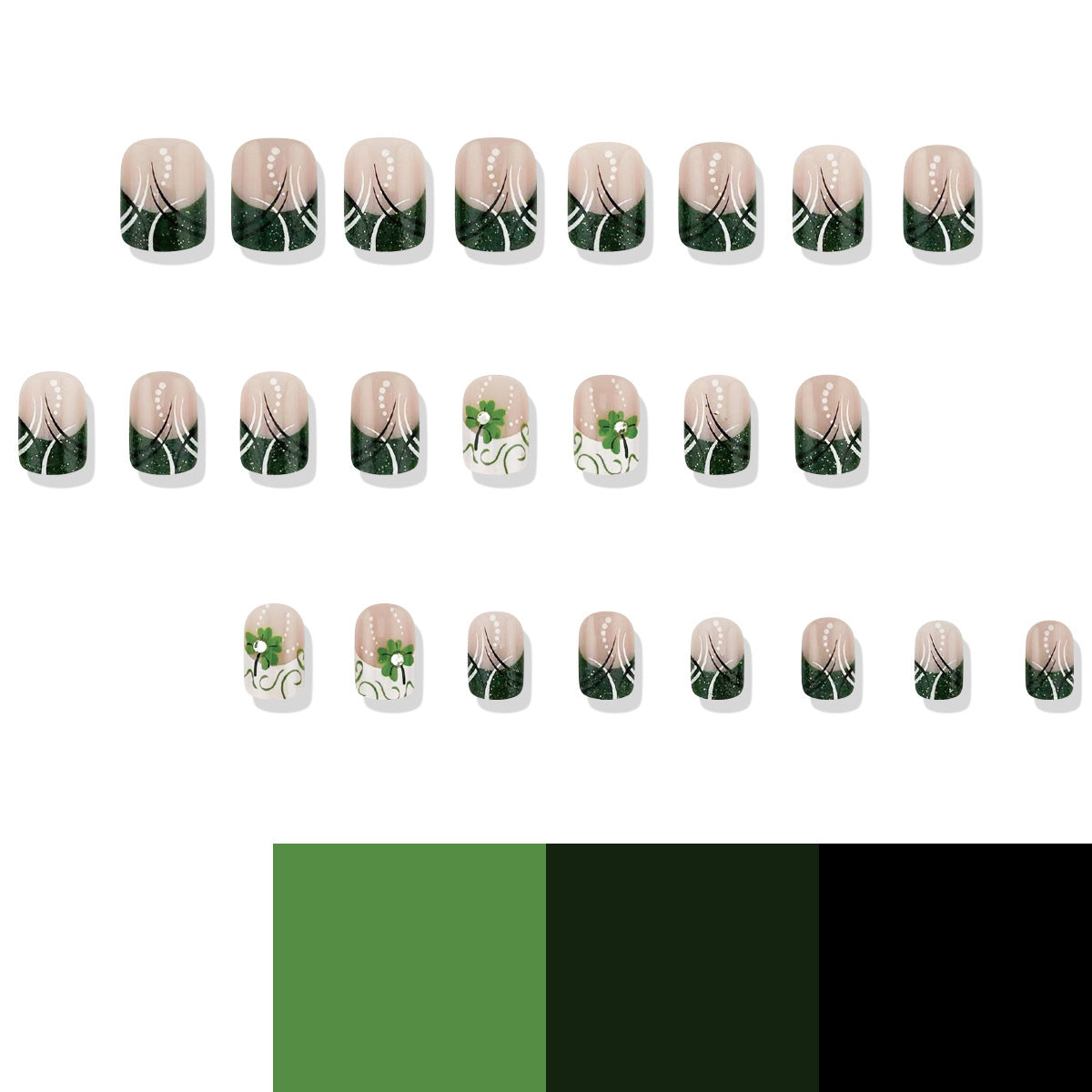 Enchanted Garden Short Square Green Floral Press On Nail Set Featuring Elegant Leaf Designs