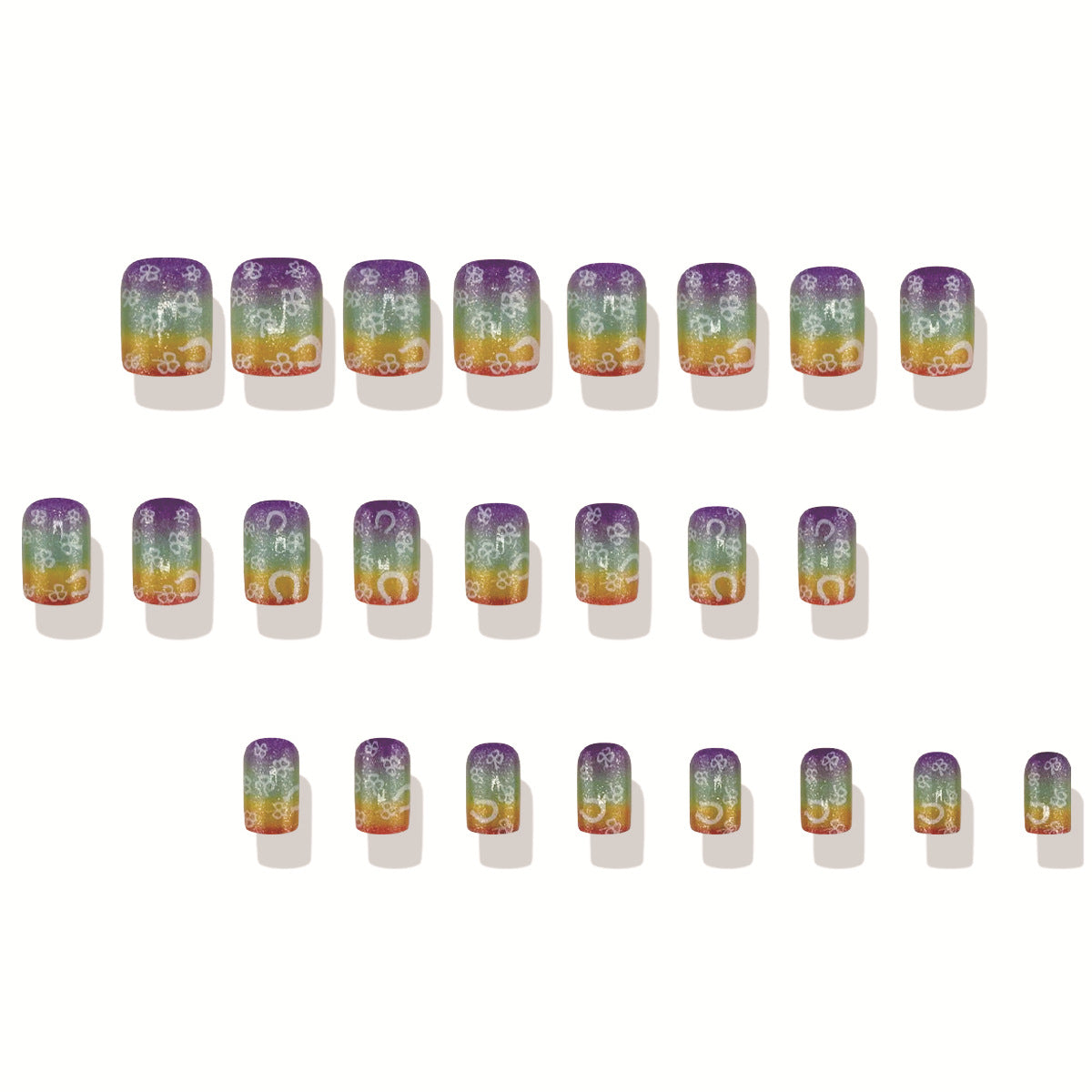 Enchanted Rainbow Dreams Short Square Gradient Press On Nail Set with Whimsical Floral Design