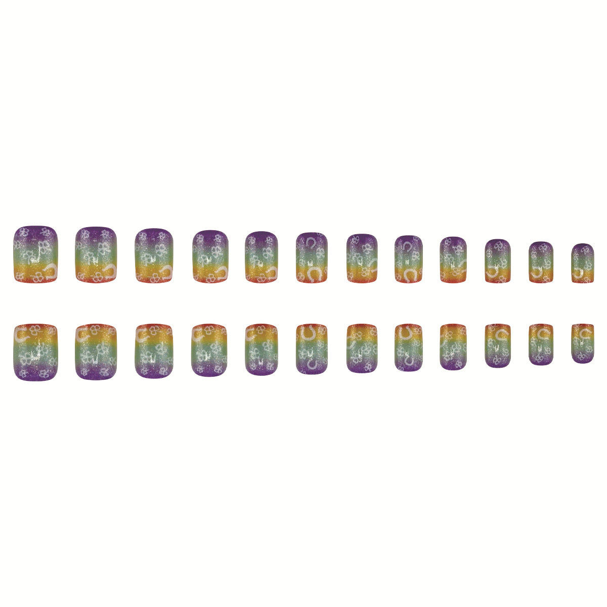 Celestial Vibes Short Square Gradient Rainbow Press-On Nail Set with Whimsical Floral Design