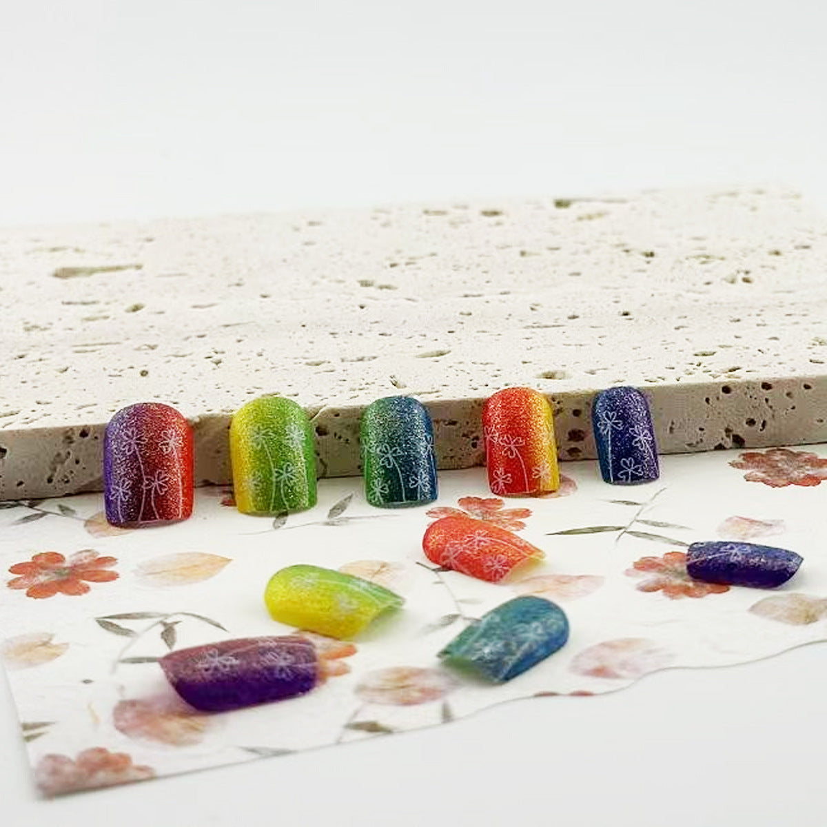Rainbow Garden Dream Short Square Colorful Gradient Design Press On Nail Set