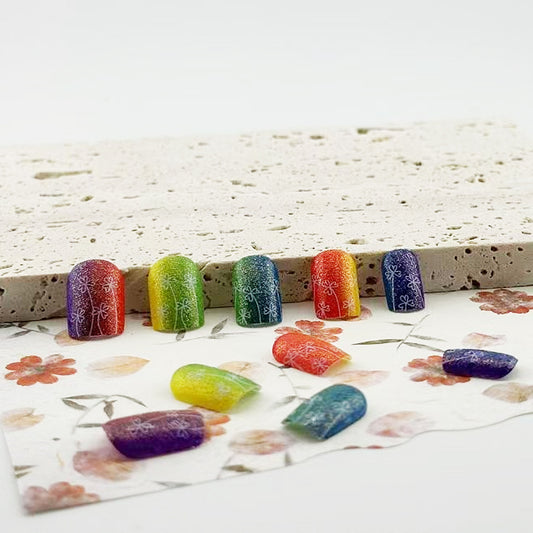 Rainbow Garden Dream Short Square Colorful Gradient Design Press On Nail Set