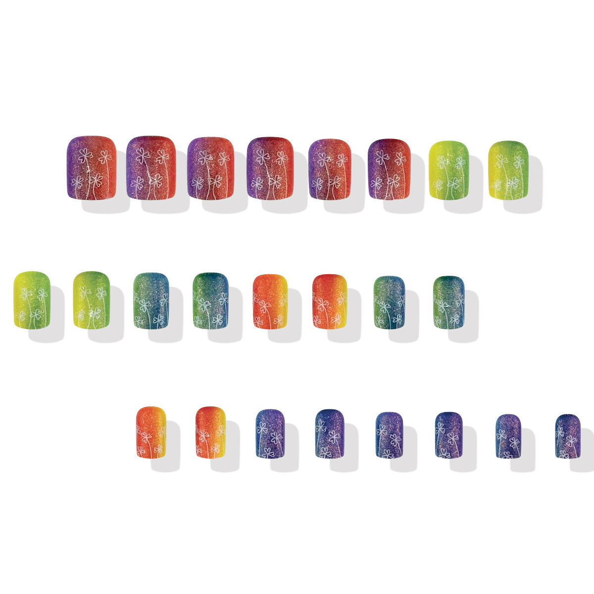Whimsical Garden Gradient Short Square Color-Changing Press On Nail Set with Floral Design
