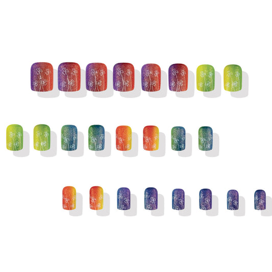 Whimsical Garden Gradient Short Square Color-Changing Press On Nail Set with Floral Design