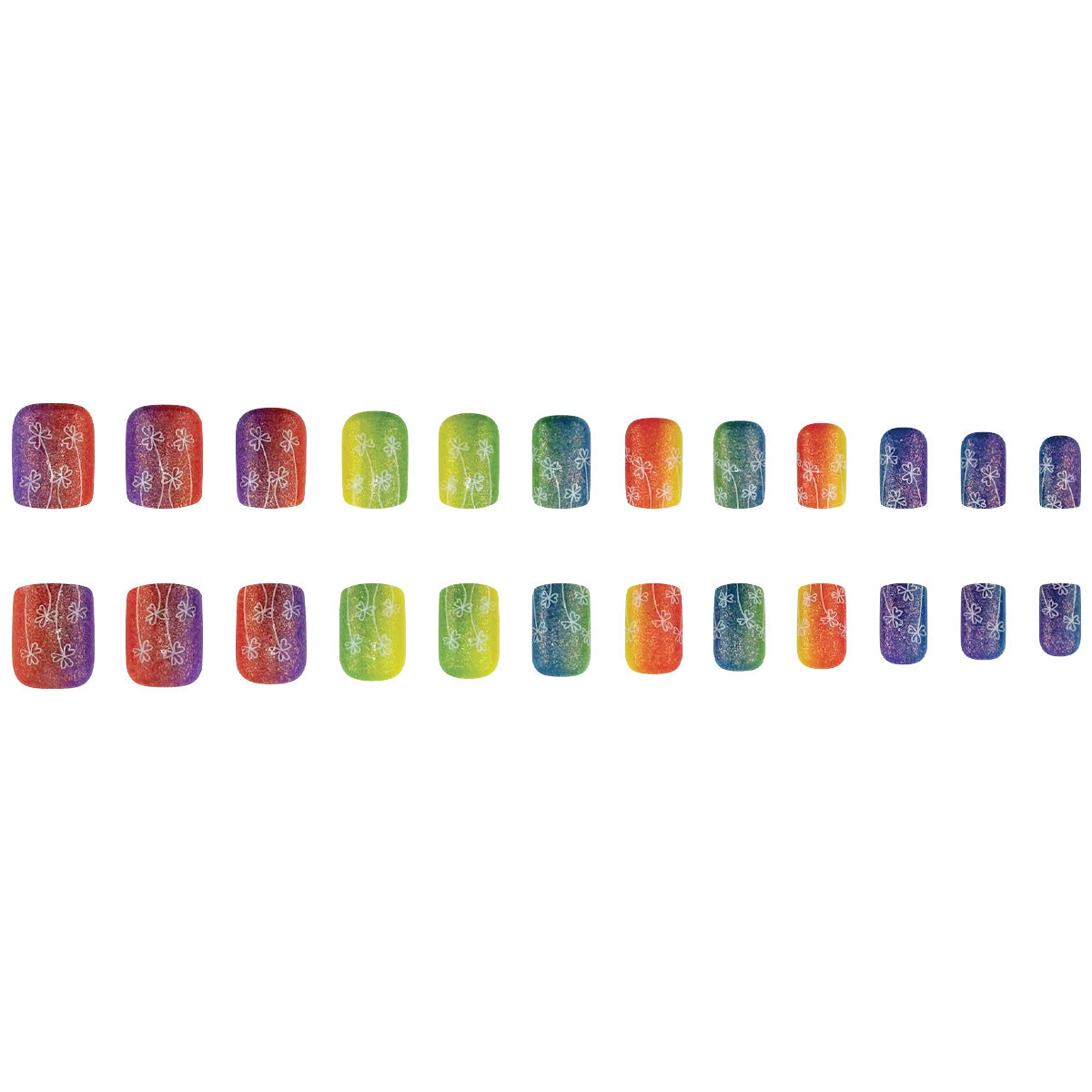 Vibrant Floral Garden Short Square Press-On Nail Set Colorful Gradient Design with Elegant Flower Artwork