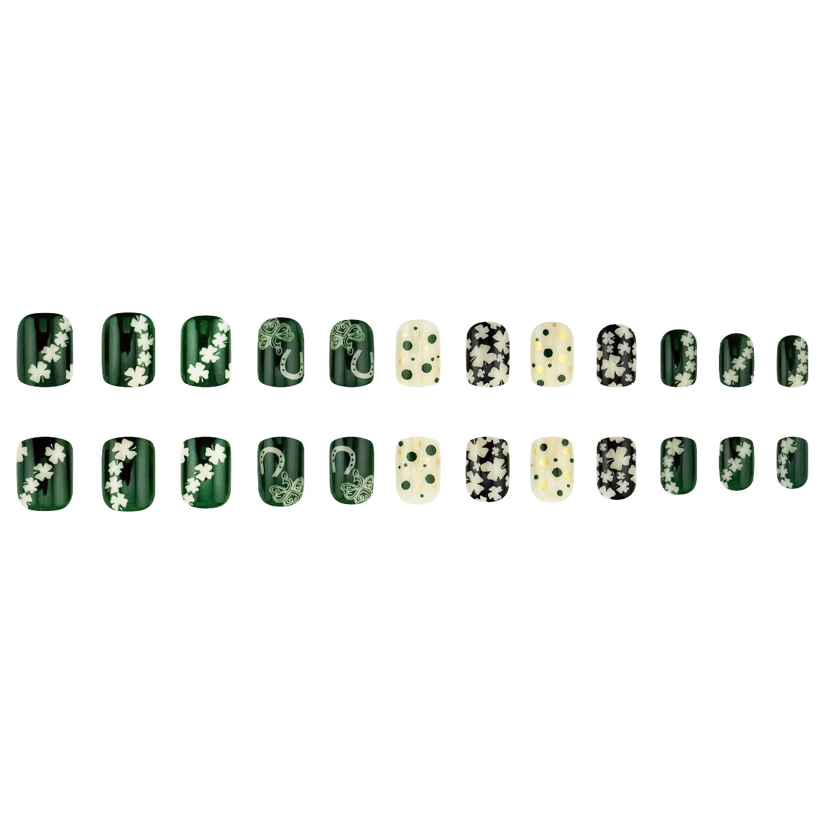 Enchanting Forest Inspired Green and Yellow Short Square Press On Nail Set with Botanical Patterns
