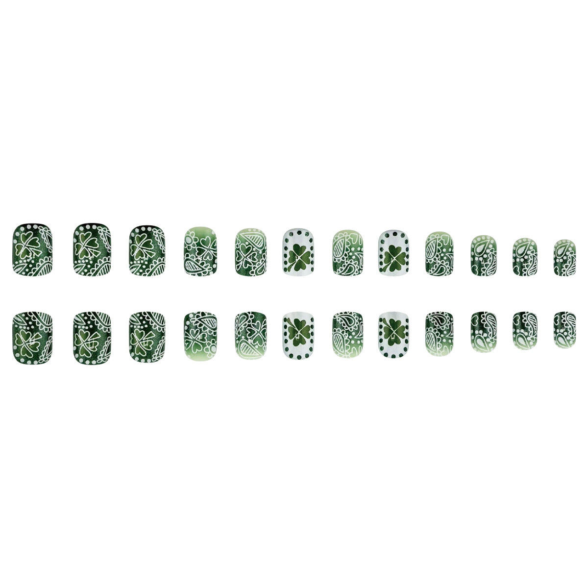 Emerald Enchantment Press On Nail Set in Short Square Green with Intricate White Patterns