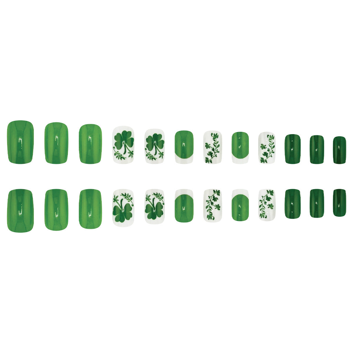 Emerald Enchantment Short Square Green Press On Nail Set with Shamrock Designs